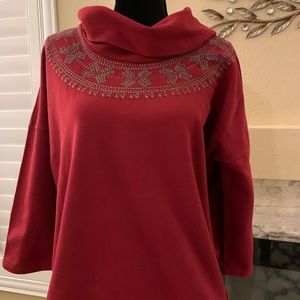 Lucky Brand Wine Red Cowl Neck Top with Embellishments